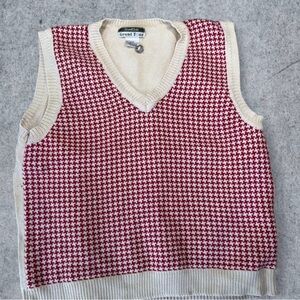 1980’s Wool Hunt Club Grand Tour  Red and Cream V-Neck Sweater Vest